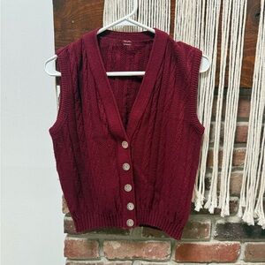 Vintage Burgundy Cable Knit Button-Front Sweater Vest